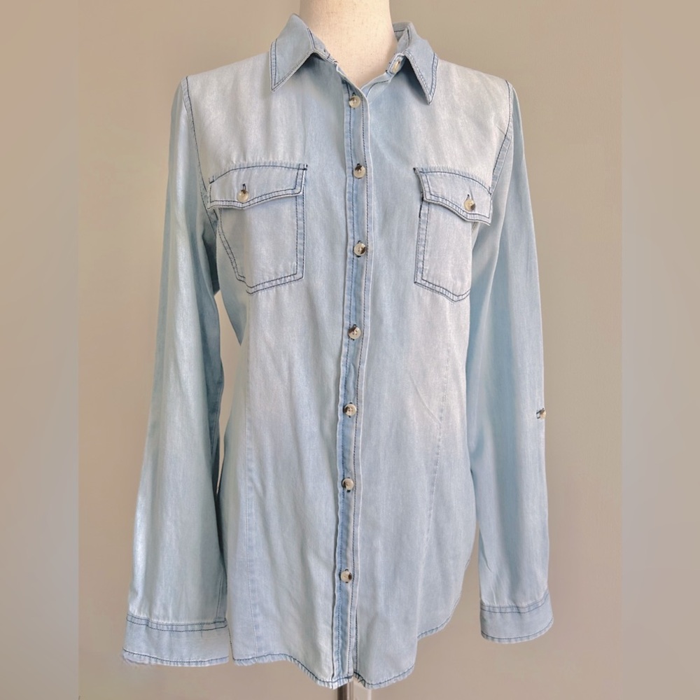 Passport Long Sleeve Button Down Chambray Denim Shirt